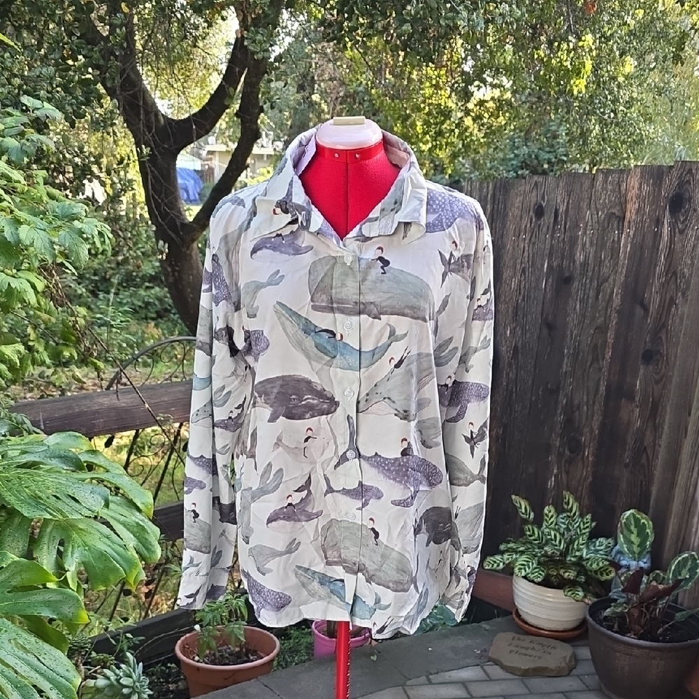 Women's Whale Print Button Down Shirt